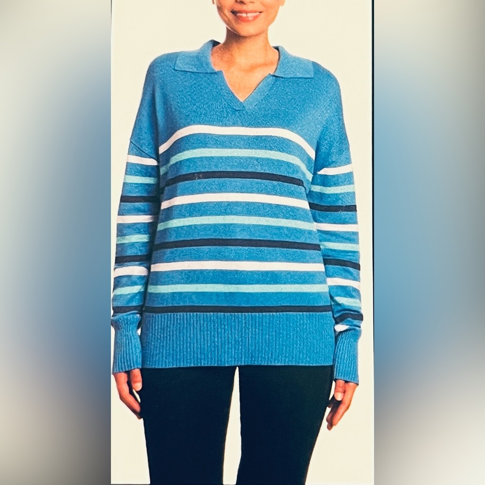 NWT Joseph A Women’s Striped V-Neck Polo Sweater